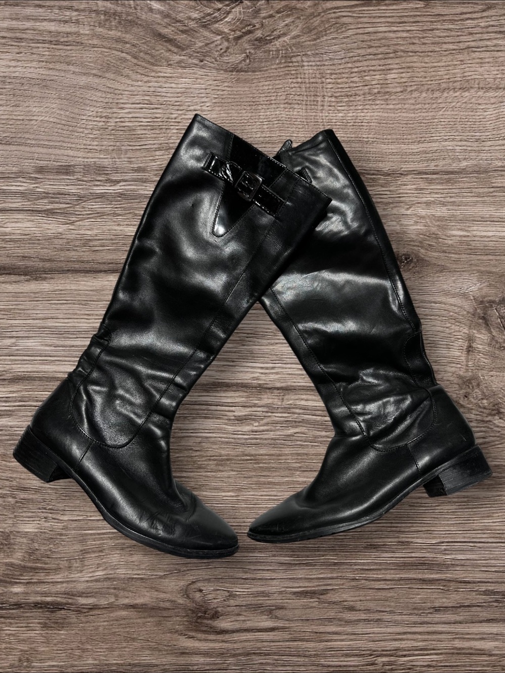 Cole Haan Black Leather Tall Knee High Riding Boots Buckle Strap Women’s 8.5 B